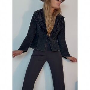 Vintage 90s La Vee Suede Jacket – Faux Fur Collar – XS